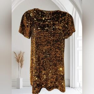 ZARA  METALIC BRONZE SEQUINED COCKTAIL MINI DRESS SIZE SP